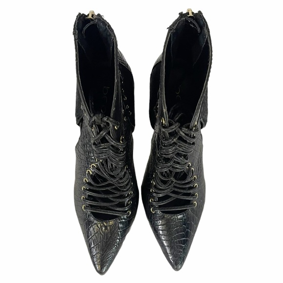 BENETTA Bebe Black Leather Calf Hair Cutout Pointy ToeStiletto Heel Ankle Bootie - Picture 8 of 9